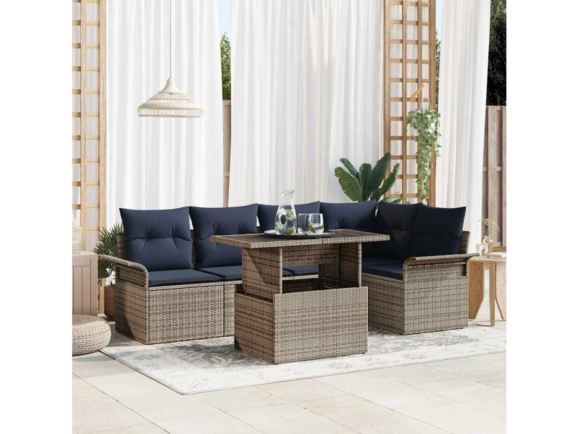 Vidaxl Conjunto De Sofá De Jardim Com Almofada 6 Pcs Cinzeto