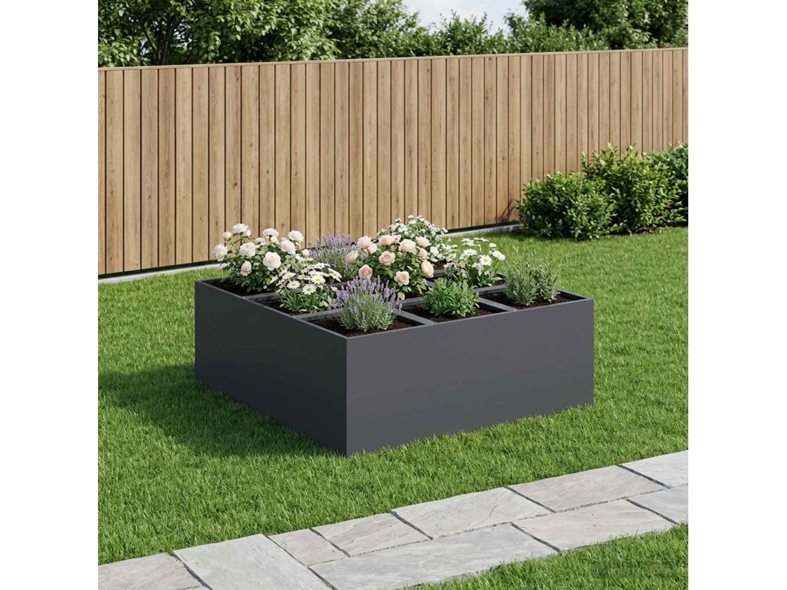 Vidaxl Vaso De Jardim Antracite 100 X 100 X 30 Cm Aço Laminado A Frio