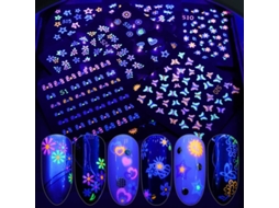 24 Folhas de Adesivos de Unhas Fluorescentes 3d Autoadesivos Padrões Borboleta Flor Fruta Diy