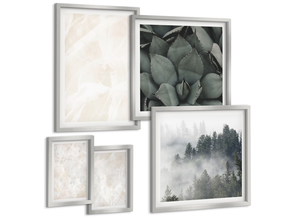 Quadros Decorativos Para Parede Campos De Capim-dos-pampas E Praia Boho Moldura Prateada Fotos Para O Escritório Espelharte (conjunto De 5 Imagens)