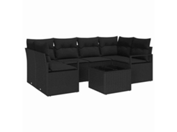 Maison Exclusive - Conjunto De Sofá De Jardim 7 Pcs Preto Rattan E Aço E Vidro