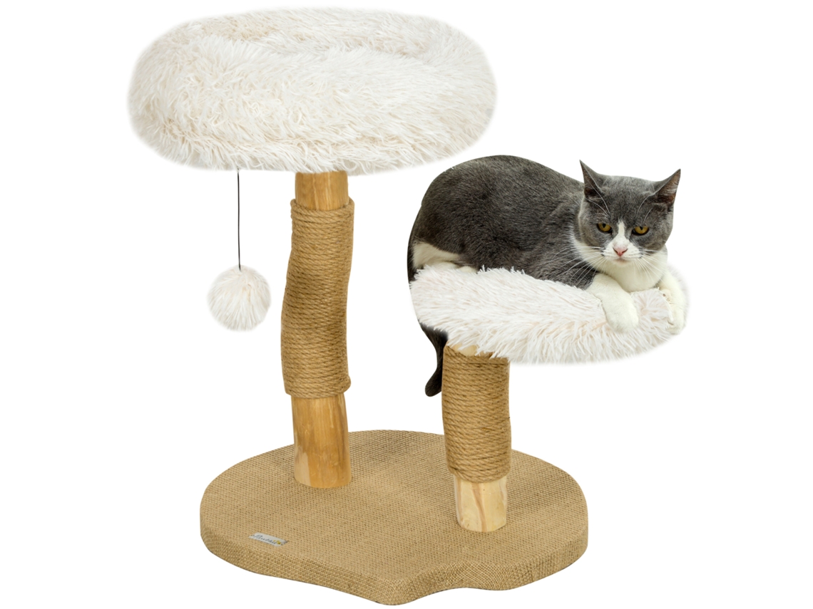 Árvore para Gatos, 61,5 Cm, com Cama para Gatos, Arranhador, Plataforma de Salto, Bola de Brinquedo, para Gatos de Até 5 Kg, Branca Ge