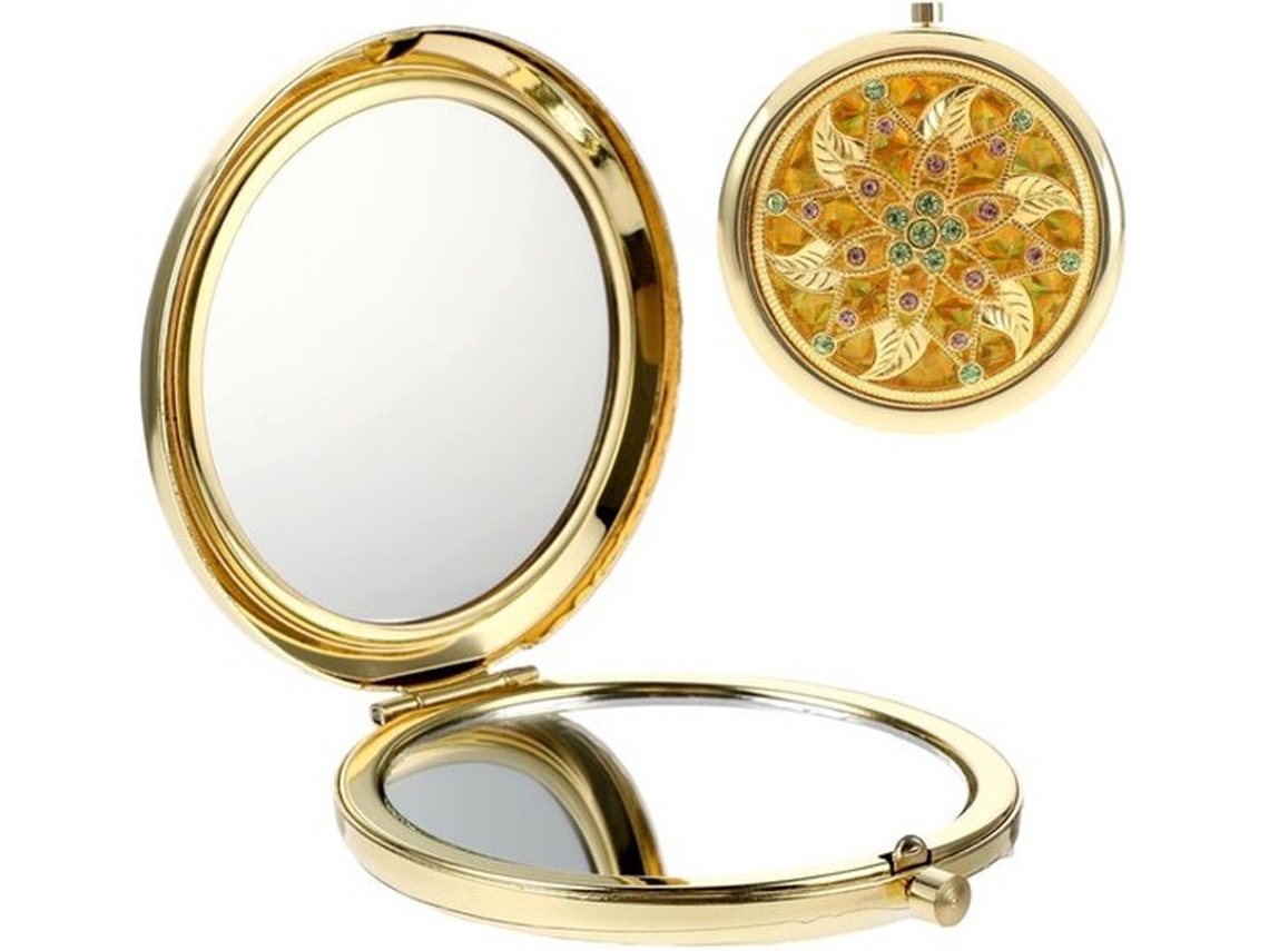 Escolha Sólida - Espelho De Maquilhagem Com 2x Ampliação - Espelho Cosmético Portátil - Reclinável - Redondo - Ouro - Vidro Com Esmalte De Aço