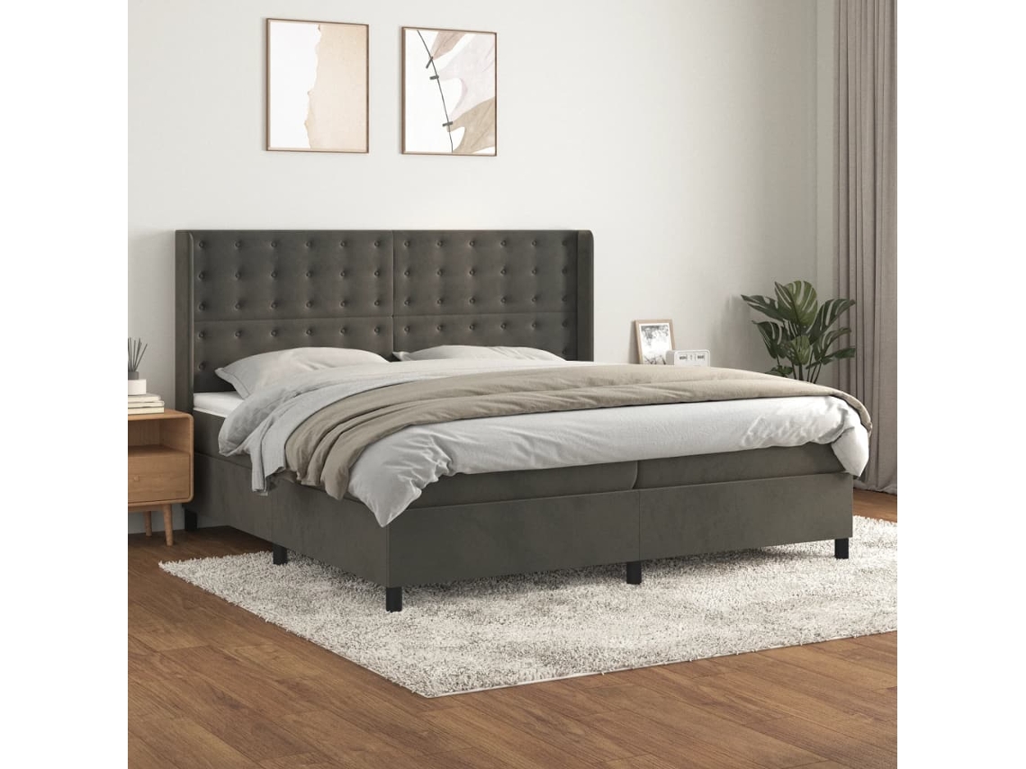Cama Com Molas/colchão 200x200 Cm Veludo Cinzento-escuro