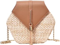Bolsa De Palha Trançada À Mão Com Alça De Corrente Para Usar No Ombro Ou A Tiracolo, Ideal Para Praia E Uso Diário.