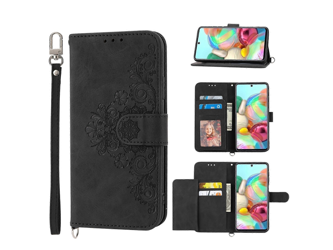 Capa Carteira Em Couro Sintético Com Textura De Flores E Toque Aveludado Para Samsung Galaxy A71 4g