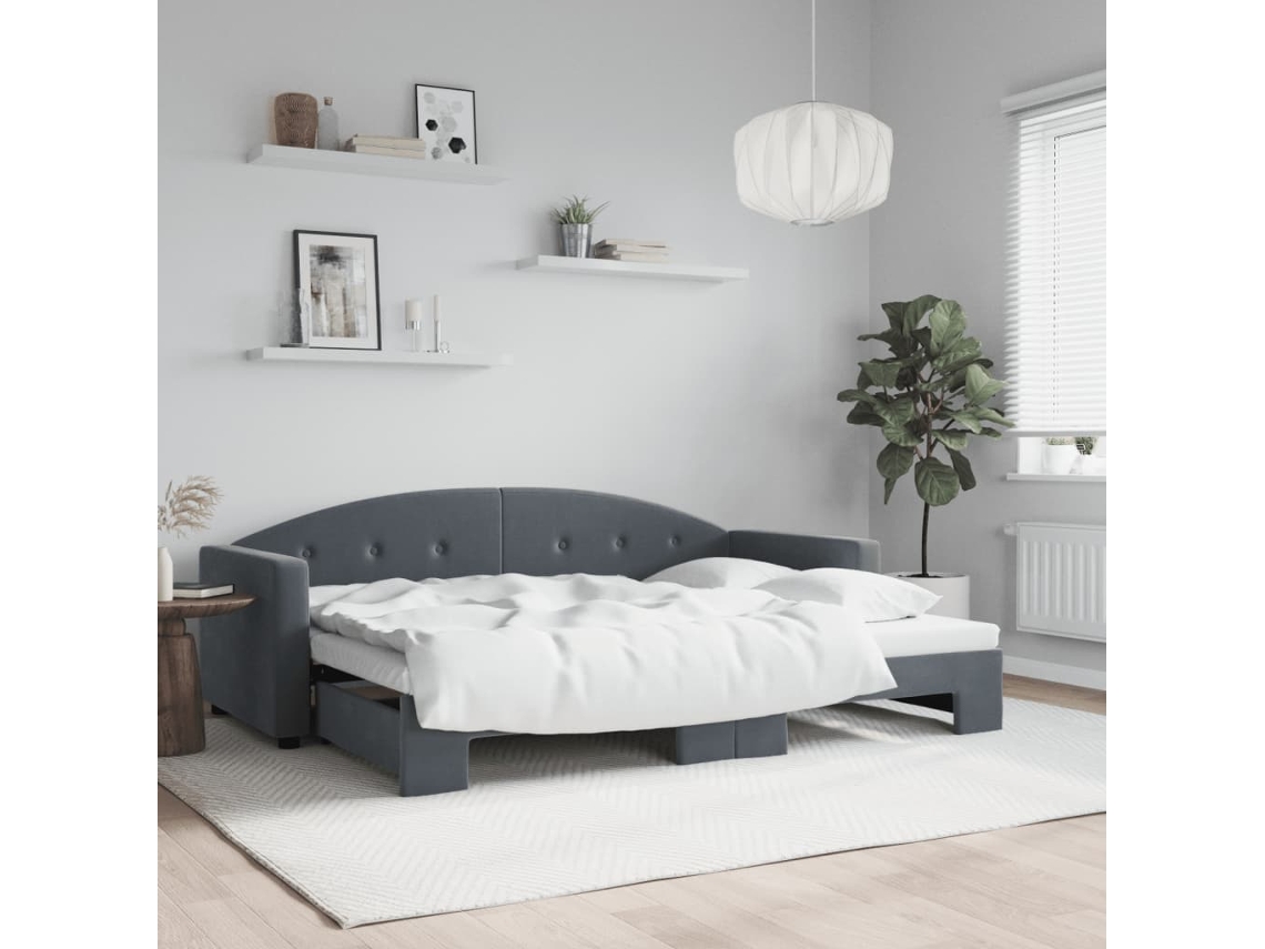 Sofá Cama De Solteiro Gavetão Lovely Home Madeira Veludo Cinzento (80x200)
