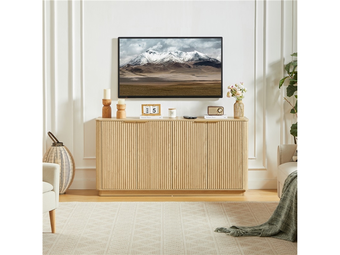 Aparador 160cm listras ondulado suporte tv carvalho 160x80x40cm VELTRIX