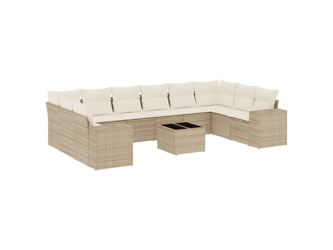 Maison Exclusive - 11 Pcs Conjunto Sofás De Jardim C/ Almofadões Vime Pe Bege
