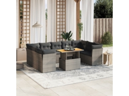 Vidaxl 10 Pcs Conjunto Sofás De Jardim C/ Almofadões Vime Pe Cinzento
