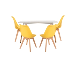 Conjunto Mesa Tower Retangular 120 X 80 Cm Branca E Pack 4 Cadeiras Synk Basic - Amarelo