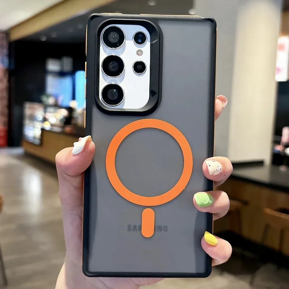 (galaxy S23, Laranja) Capa Protetora Magnética Para Samsung, Com Acabamento Fosco Antiderrapante, Compatível Com Carregamento Magsafe.