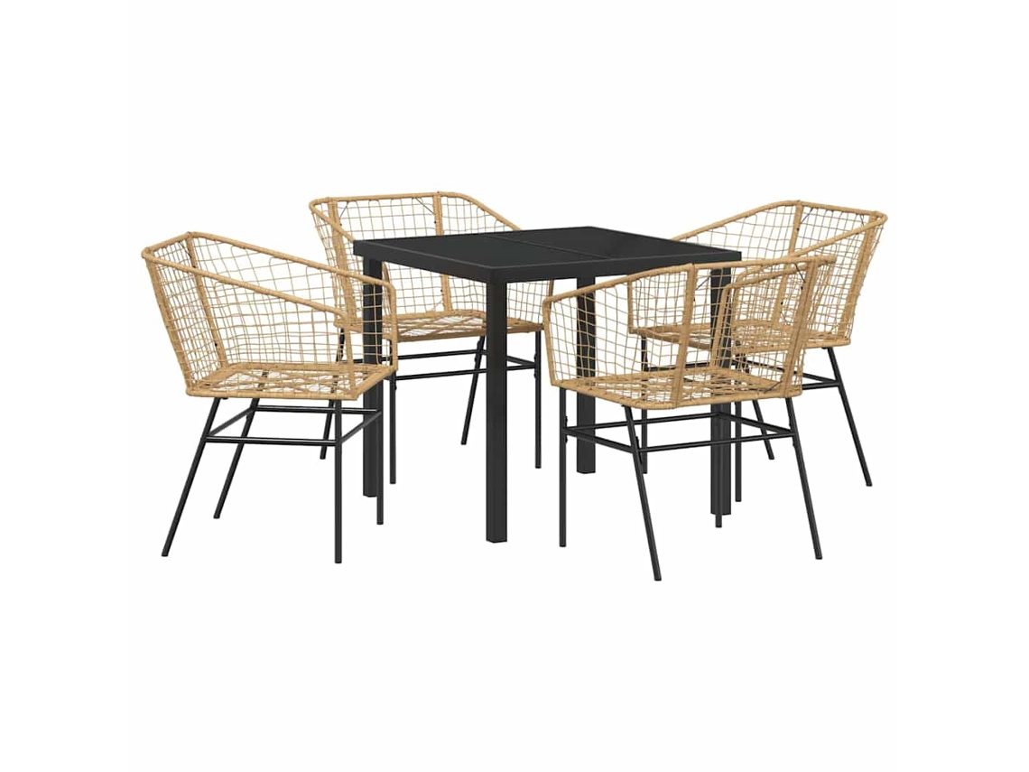 Conjunto de Jantar para Jardim 5 Pcs - Móveis para Jardim para Refeição Marrom Vime Pe HARLANV1