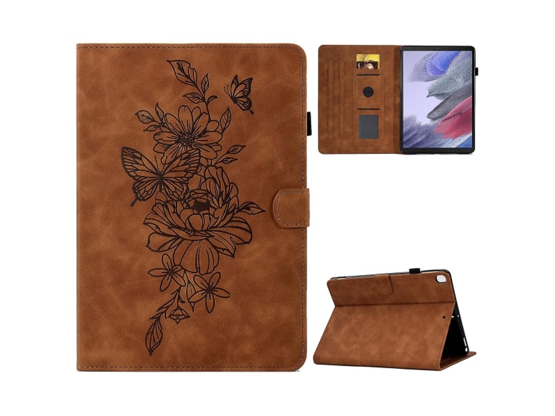 Capa Protetora Compatível Com Samsung Galaxy Tab A7 Lite 8.7 Polegadas T220/t225, Em Couro Pu Estampa De Borboleta E Flor Relevo D Tuotuo