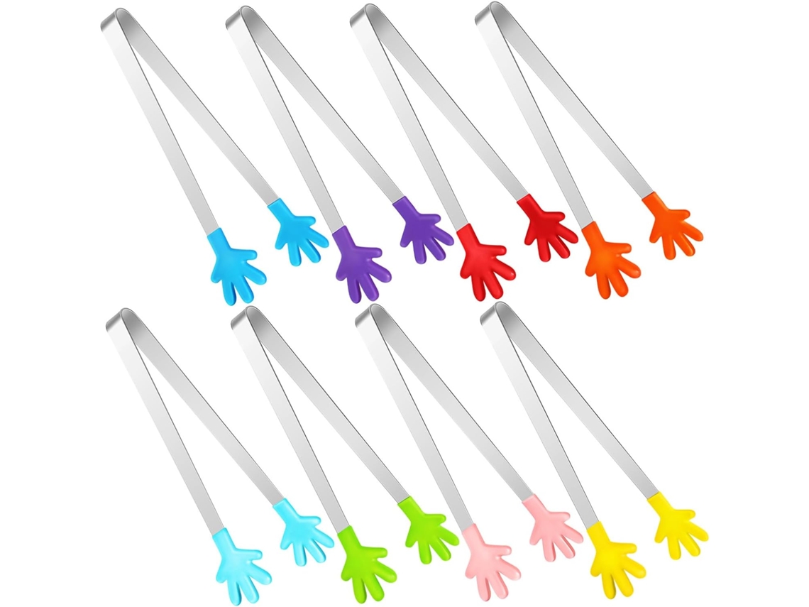 Conjunto De 8 Pinças Reutilizáveis Para Massa Em Aço Inoxidável 304com Pontas Silicone, Ideais Para Cozinha, Camping E