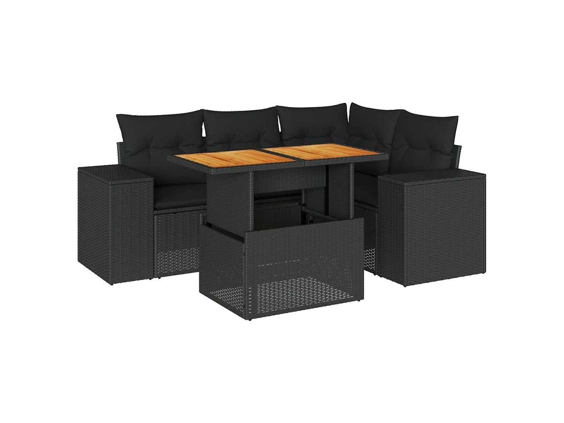 Conjunto de 5 sofás de jardim com almofadões Vime Pe Preto MAISON EXCLUSIVE (N/A)