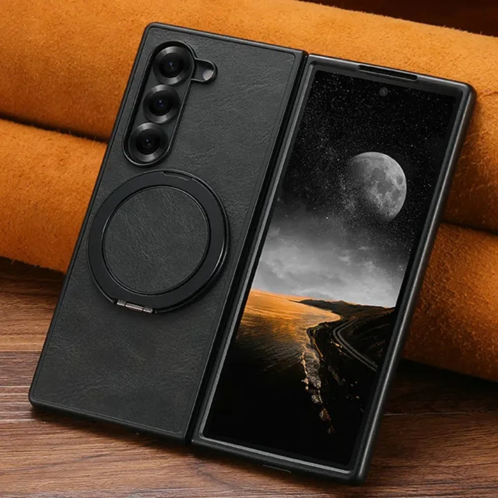 (preto, Galaxy Z Fold7) Capa De Luxo Em Couro Fosco Com Carregamento Magnético Sem Fio, Suporte De Anel E Proteção Antichoque