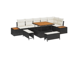 Conjunto 9 Sofá De Jardim Vidaxl Preto Vime Pe (100 X 100 X 71 Cm)