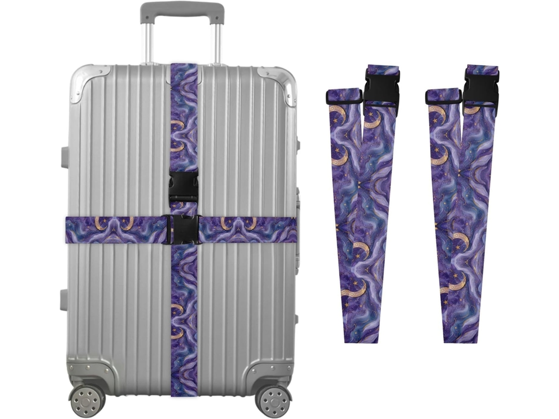 Conjunto De 2 Cintas Bagagem Personalizáveis Com Fivelas, Estampa De Lua Crescente Roxa