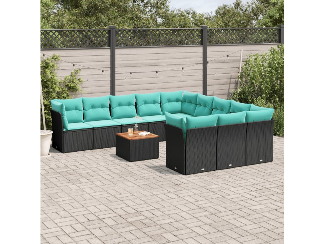 Vidaxl 12 Pcs Conjunto De Sofás De Jardim Com Almofadões Vime Pe Preto