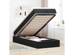 Estrutura de cama otomana com colchão preto veludo