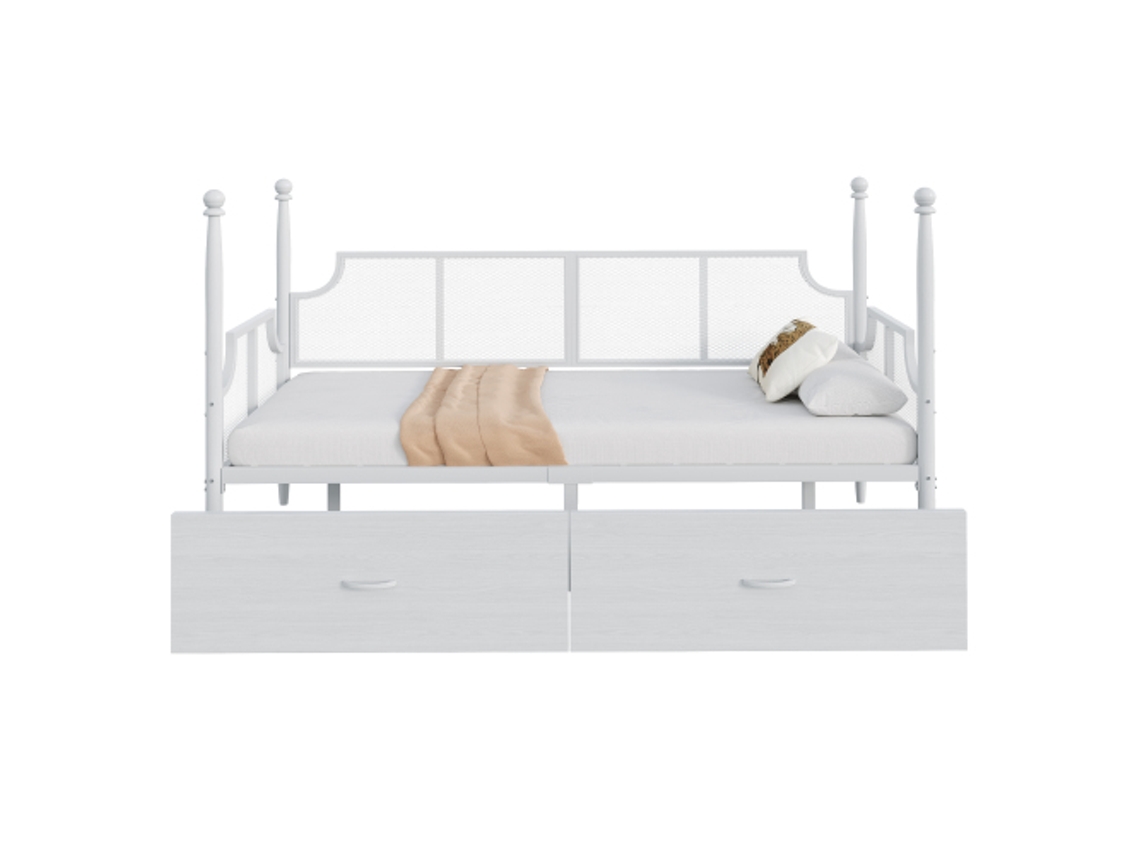 Sofá Cama Ferro 90x200 Branco Vintage Rede Apoio Estruct. Metálica Com Armaz. Ziwei Store