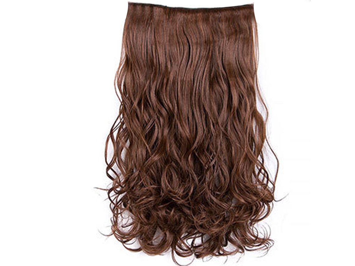 2026 extensão de Cabelo Ondulado Cacheado Mate Sintético 23,6 Polegadas com 6 Clips para Mulher Cor Marrom Claro