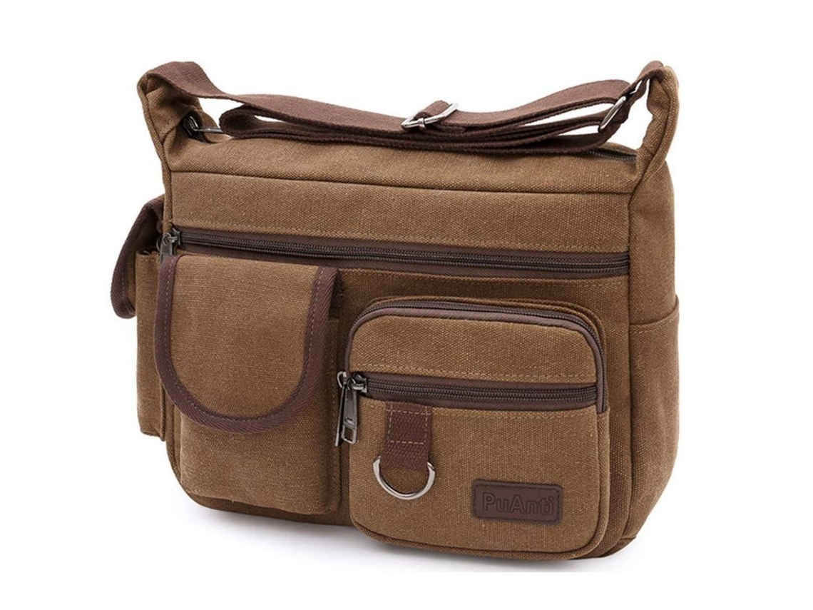 Bolsa Messenger de Lona para Trabalho, Escola, Viagem, Marrom (S/MARCA)