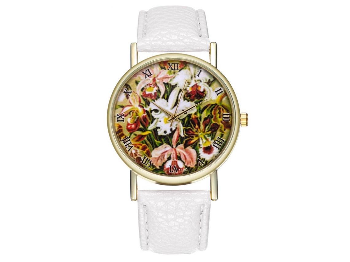 Relógio de pulso masculino de quartzo com pulseira de PU, mostrador redondo, design moderno (branco)