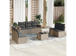 Vidaxl 8 Pcs Conjunto Sofás De Jardim C/ Almofadões Vime Pe Cinzento