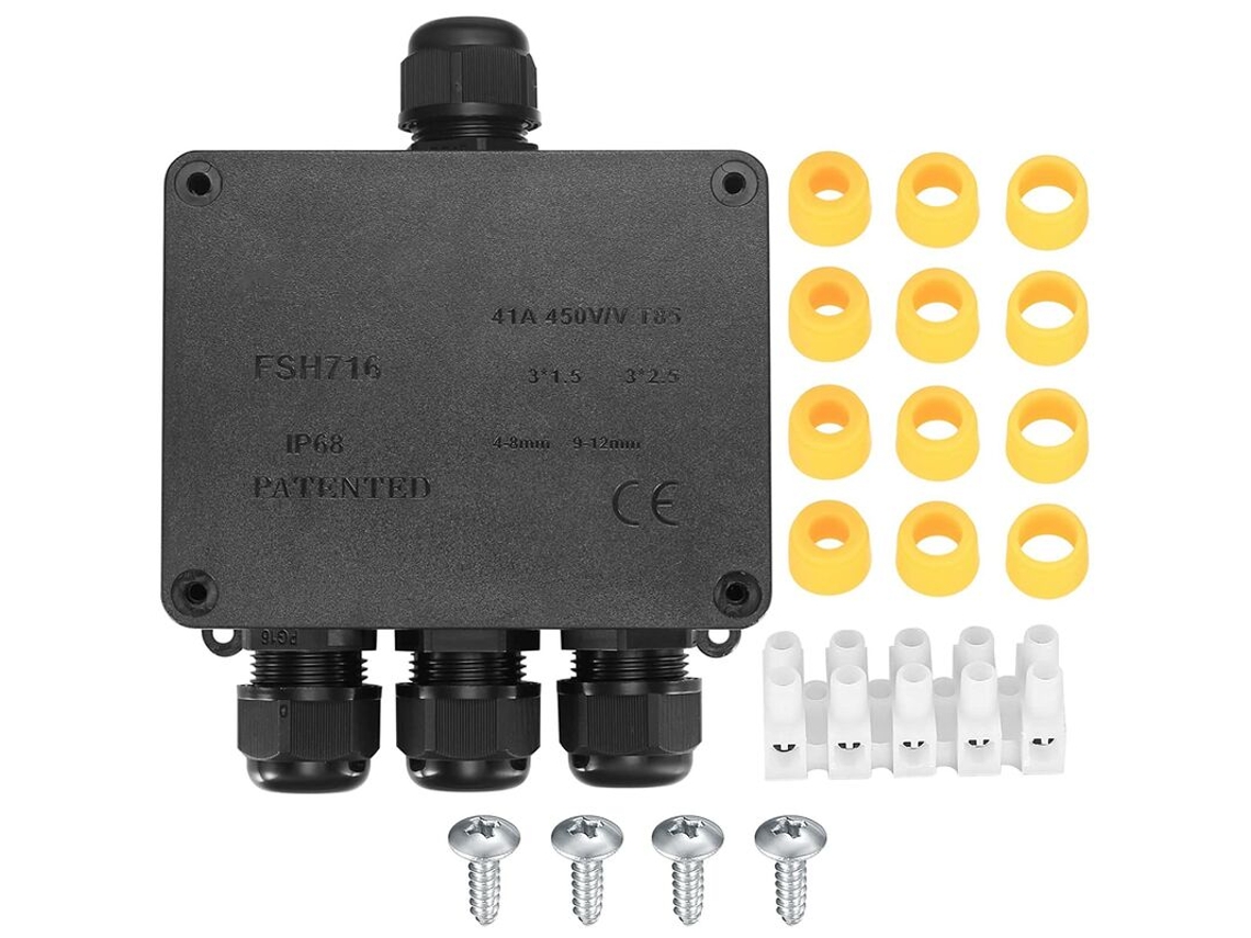 Cjy Caixa De Junção Impermeável Ip68 Para Jardim Familiar Externa Com 4 Conectores Cabos Ø4mm A 12mm