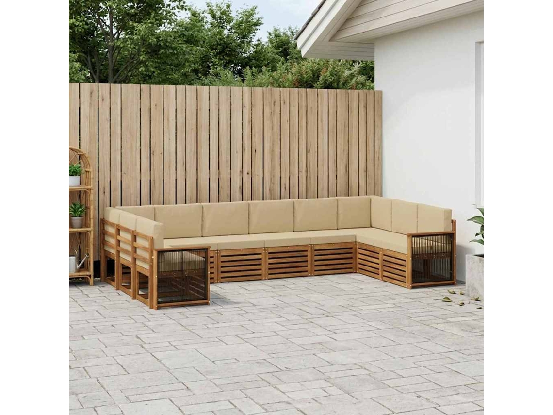 Vidaxl Conjunto De Sofá Sectional Com Almofada 7 Pcs Natural