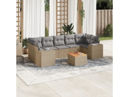 Vidaxl 8 Pcs Conjunto De Sofás P/ Jardim Com Almofadões Vime Pe Bege