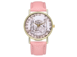Relógio de Pulso Casal de Quartzo com Pulseira de Couro Padrão Moeda Dollar Rosa