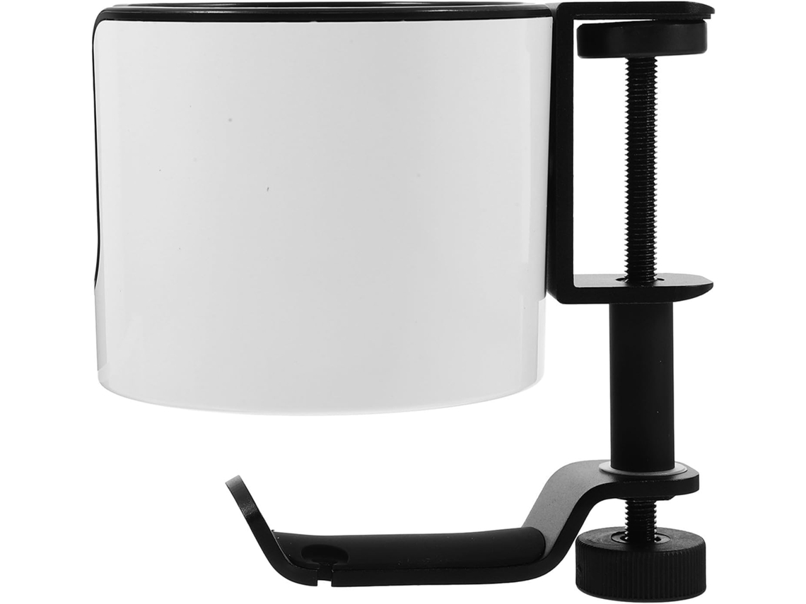 Suporte Para Fones De Ouvido Com Rotação 360 Graus E Porta Copos Mesa Luxshiny Em Liga Alumínio, Instalação Sem Furos