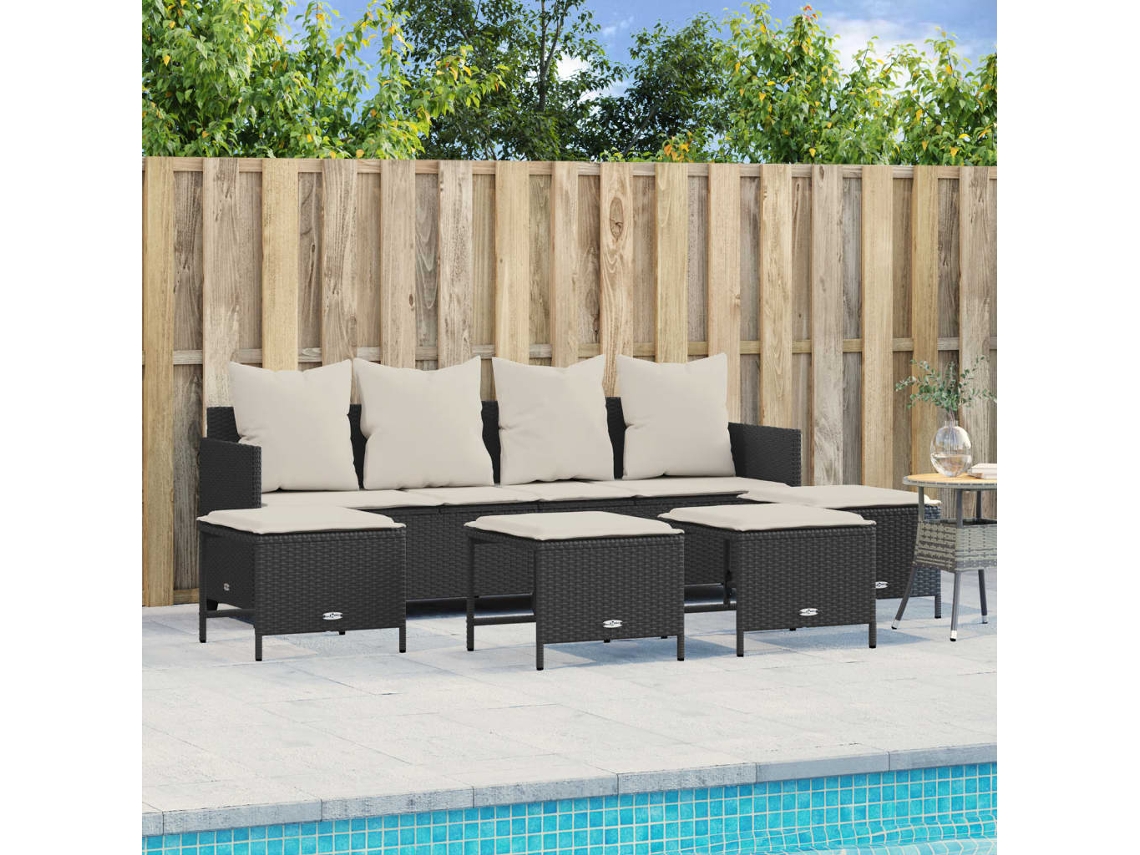 Vidaxl 5 Pcs Conjunto Sofás de Jardim com Almofadões Vime Pe Preto