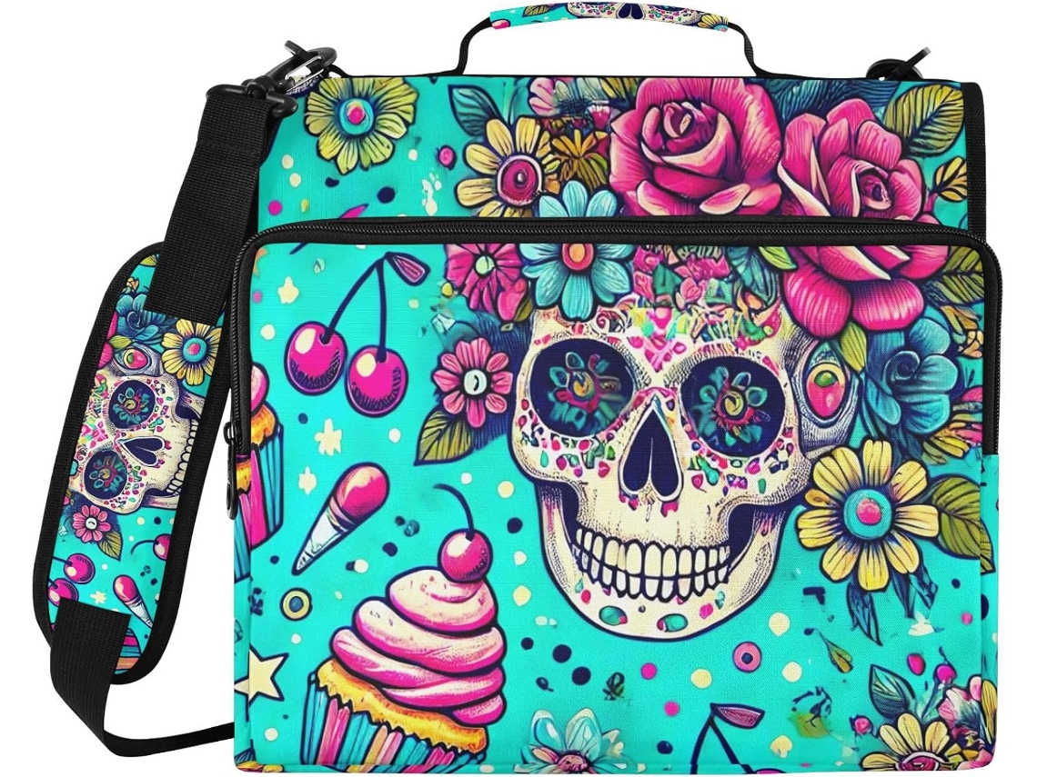 Organizador De Cupcakes Com Caveira Mexicana, Fichário De 3 Argolas Com Compartimento Laptop E Tecido Resistente À