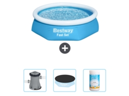 Piscina Inflável Redonda BESTWAY Fast Set 244 X 61 Cm Azul Incluída Bombear Cobrir Cloro