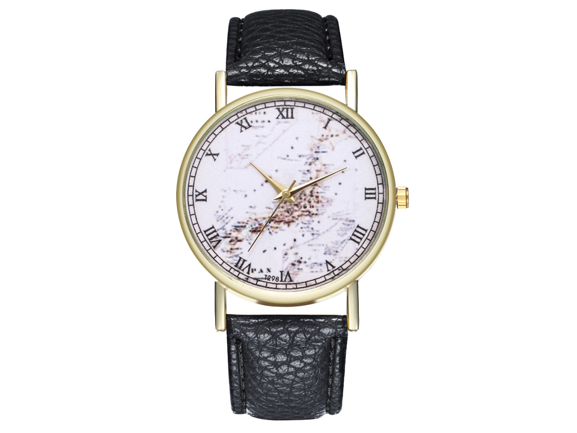 Reloj Analógico De Cuarzo Unisex Con Correa De Cuero Negro T298