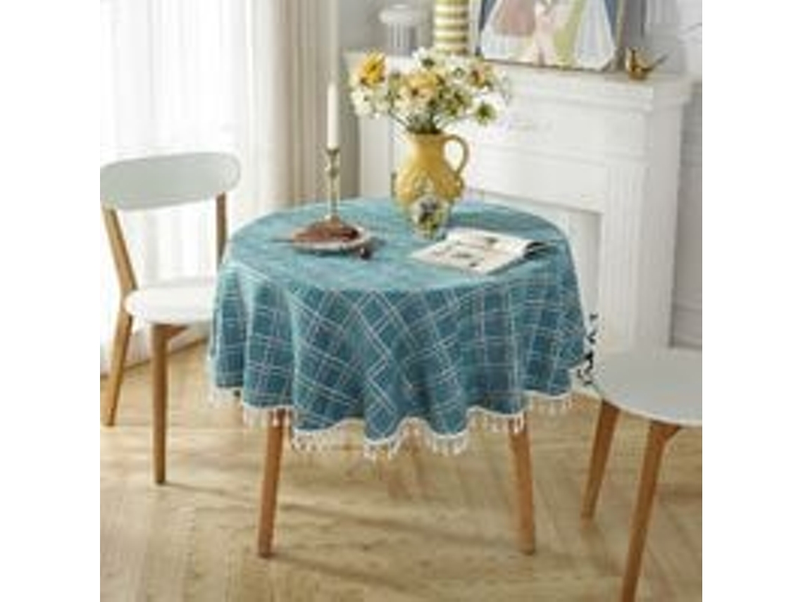 Toalha De Mesa Redonda De Algodão E Linho Toalha De Mesa Com Franjas Anti-manchas Capa De Mesa Lavável 140x140cm
