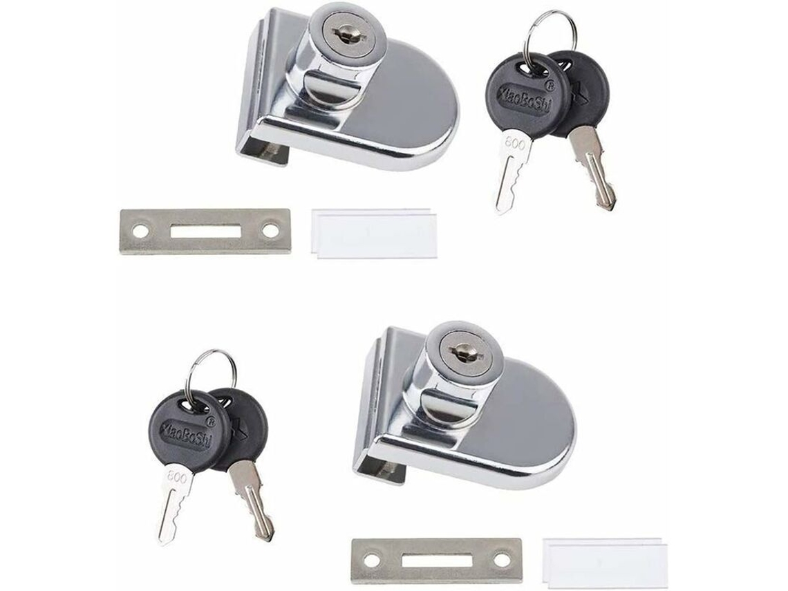 Fechadura De Segurança Para Porta Vidro Com Trava, Pacote 2 Unidades, Armários E Vitrines Portas 5 A 8 Mm Espessura, Sem Necessidade Furação