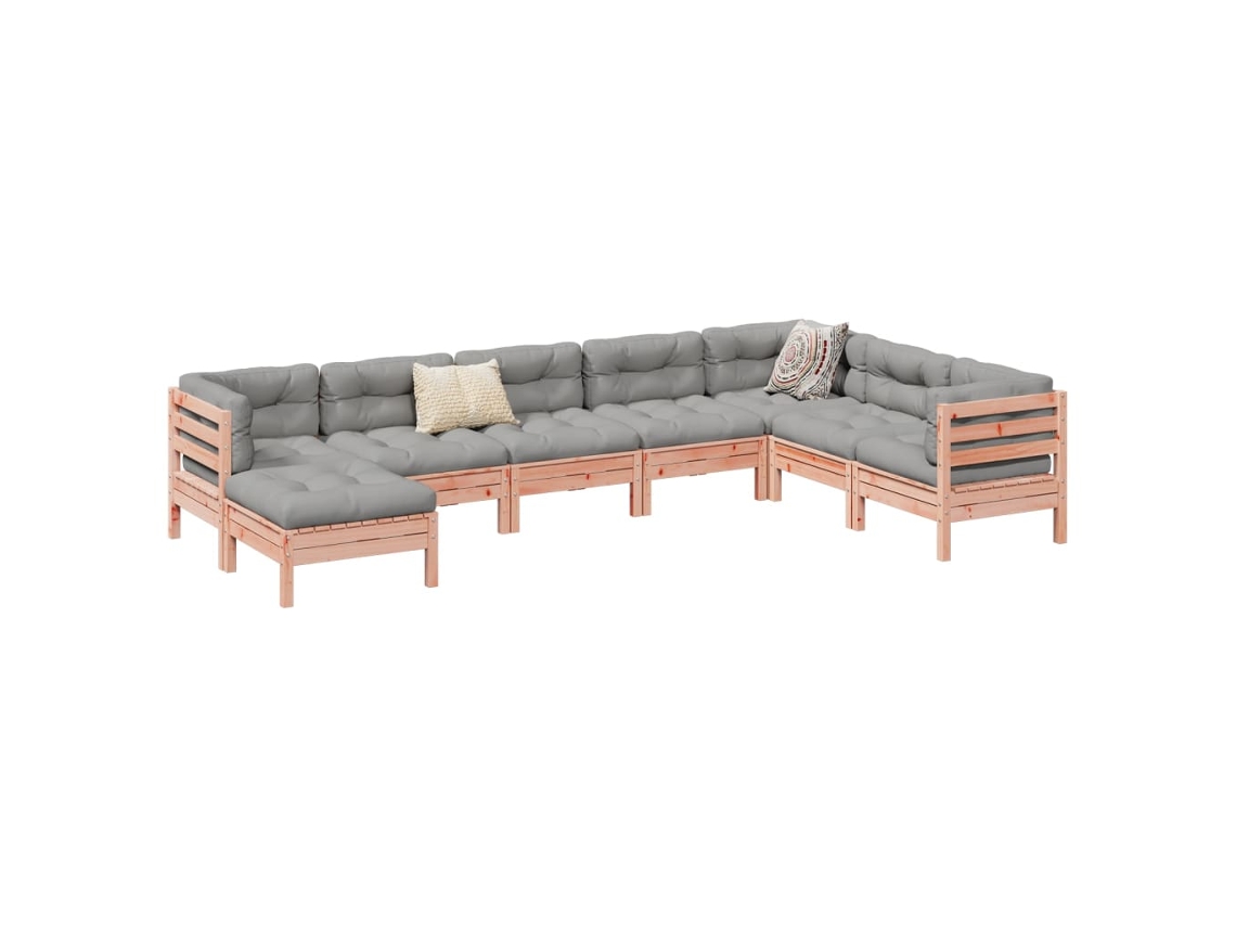 Jogo 8 Peças Sofás Jardim C/ Almofadões Madeira Douglas Fir Dkd Home Decor