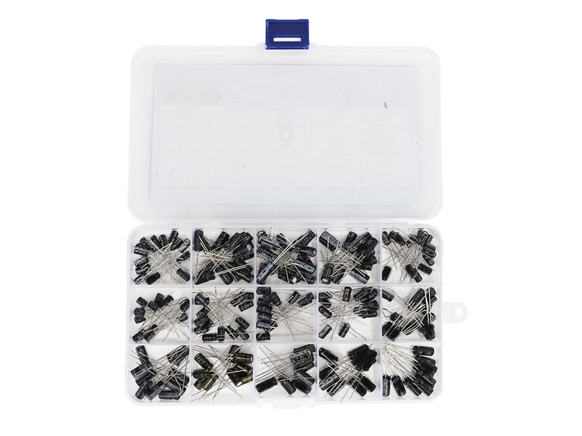 KIT de Capacitores Eletrolíticos Linha 200 Peças 15 Valores 0.1 a 220UF com Caixa YURU