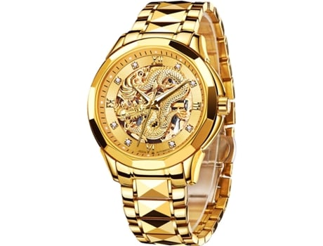Relógio Mecânico Automático De Ouro Masculino Diamante Relógio Luminoso À Prova Dágua Facpoet (ouro)