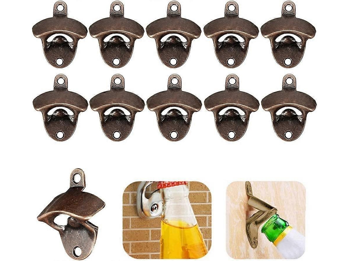 Conjunto De 10 Abridores De Garrafa Bronze Para Parede, Ideais Refrigerantes, Cerveja E Vinho. Cada abridor é fixado com dois Parafus-aquaforge