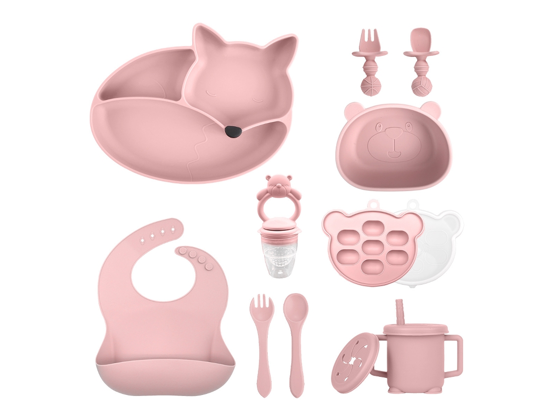 Conjunto de Talheres Bebé EIFSON 6+ Meses Prato Raposa Ventosa + Talheres (rosa)
