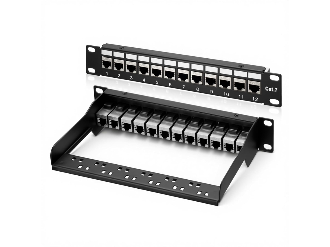 1u 19" 12 Port Cat7 Patch Panel, Rack Mount, Shielded Patch Panel, Compatible With Keystone Modules (cat5/cat6/cat7/cat8) For 10gb