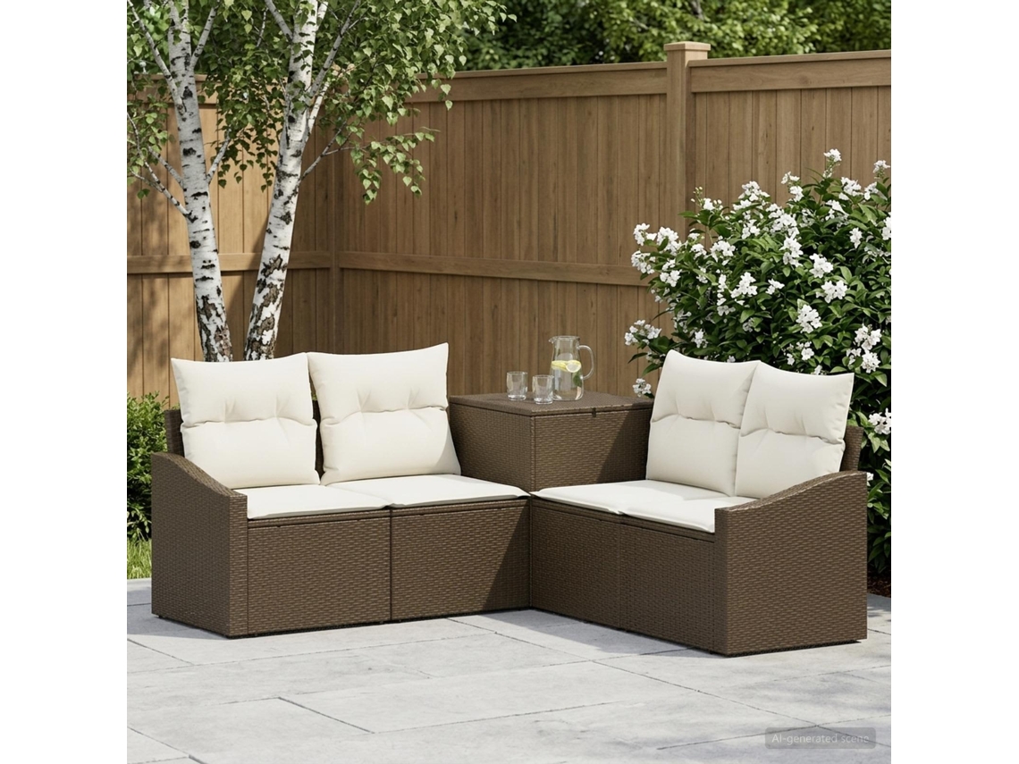 Vidaxl Conjunto De Sofás 5 Unid. Marrom E Branco Creme
