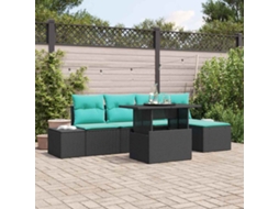 Vidaxl Conjunto De Sofá De Jardim 6 Unid. Preto E Azul Vime Pe