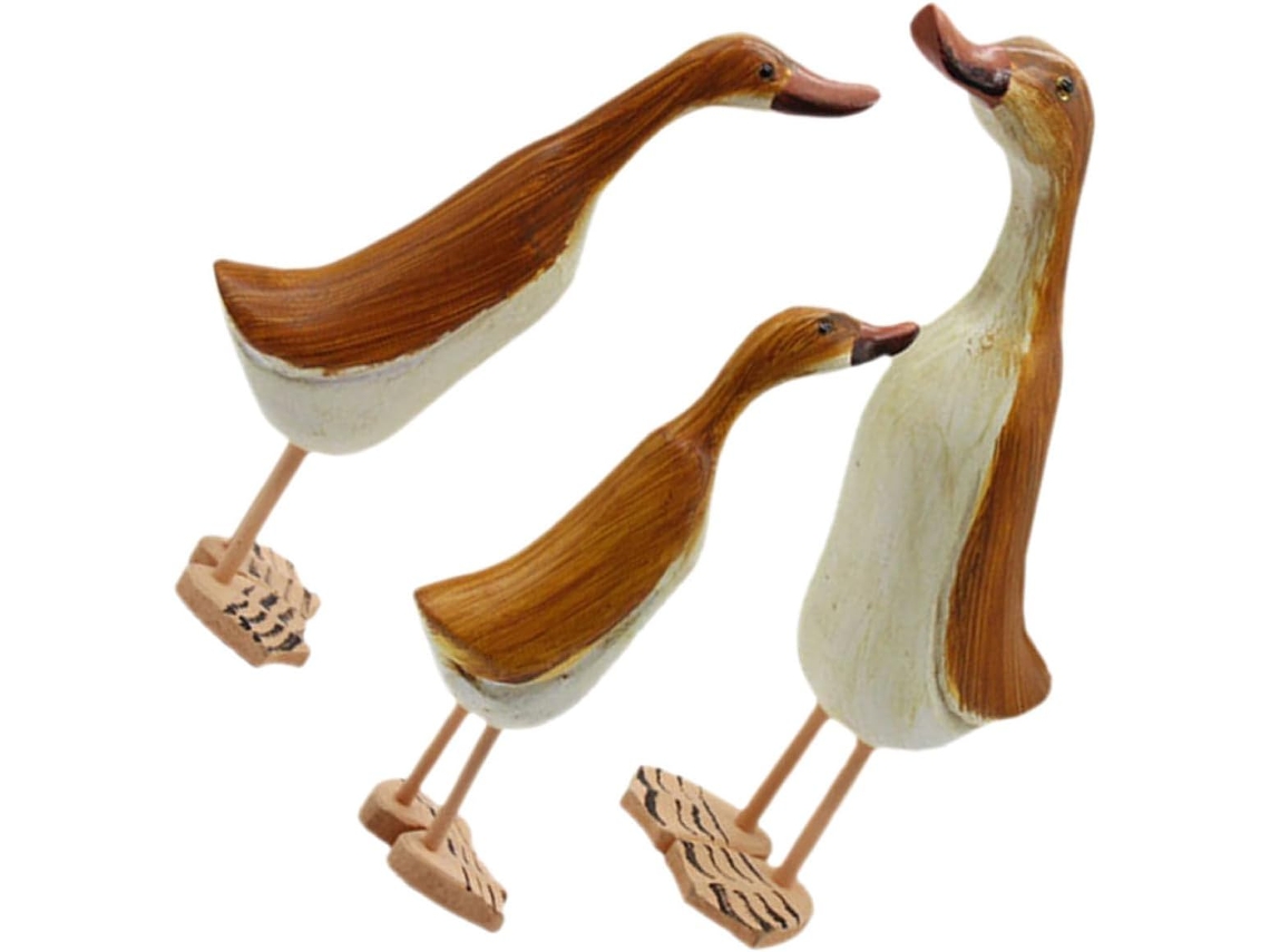 Conjunto 3 Estatuetas Madeira Entalhada Estátuas Decorativas Animais Enfeites Natural Decoração Rústica GOKOCO